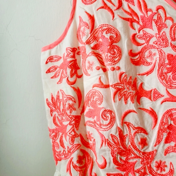 Boden Embroidered Sleeveless Dress Neon Pink and Cream/White US 10R - Picture 6 of 13